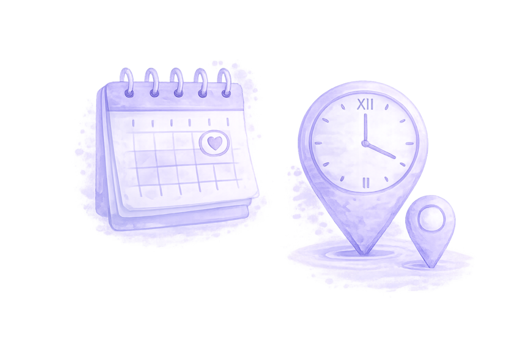 calendário, relógio e marcador em aquarela