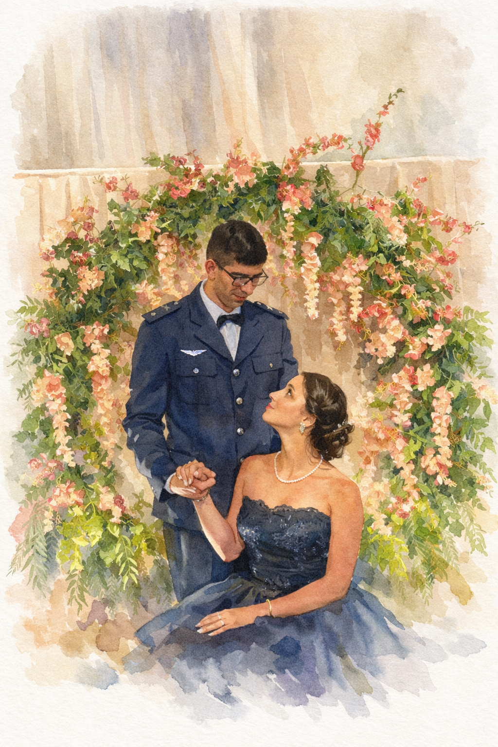 casamento sob a arco floral
